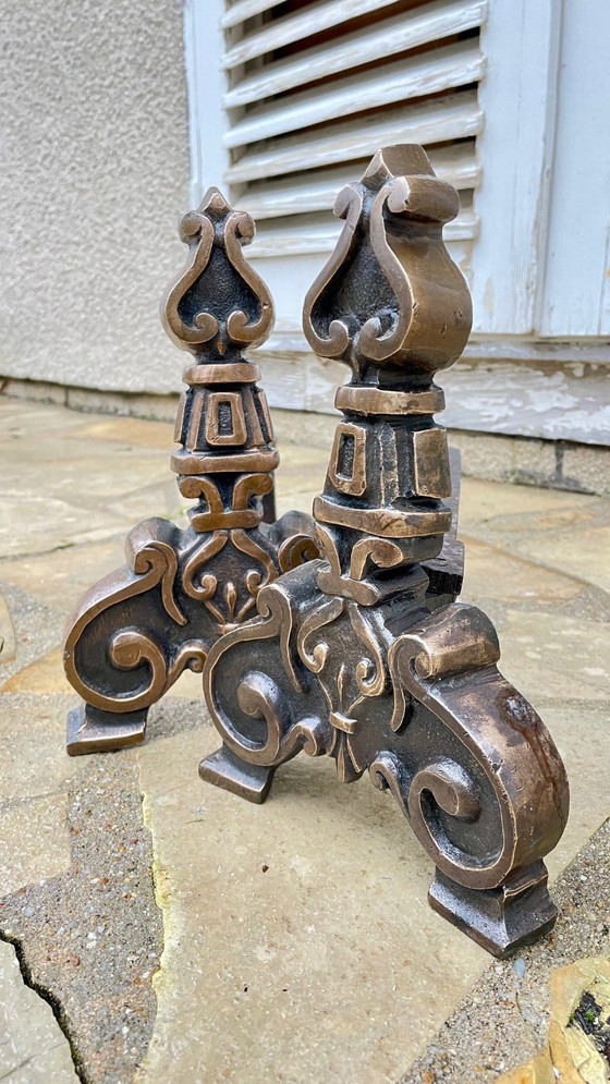 Image 1 of Pair of FOLDING CHENETS Solid Brass VINTAGE