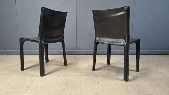 Image 1 of Zwarte leren Mario Bellini Cab eetkamerstoelen, Italië, jaren 70 - set van 4