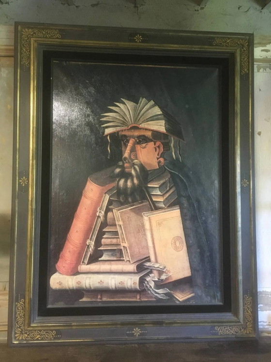 El bibliotecario, sobre lienzo 89x65 – Pinturas y dibujos, Wood, Canvas, Vintage (photo 13 of 13)
