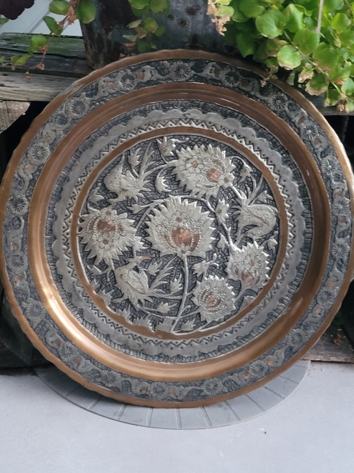 Assiette murale persane, fabrication artisanale Ghalamzani, 38 cm / 1 kg – wanddecoratie, Copper (photo 2 of 11)