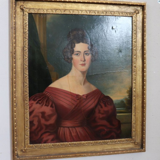 Image 1 of Ritratto di giovane donna, olio su tela, Italia, XIX secolo