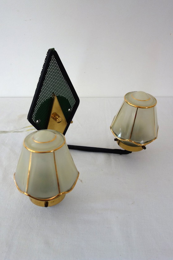 Image 1 of Rare double perforated metal wall light from the 50s