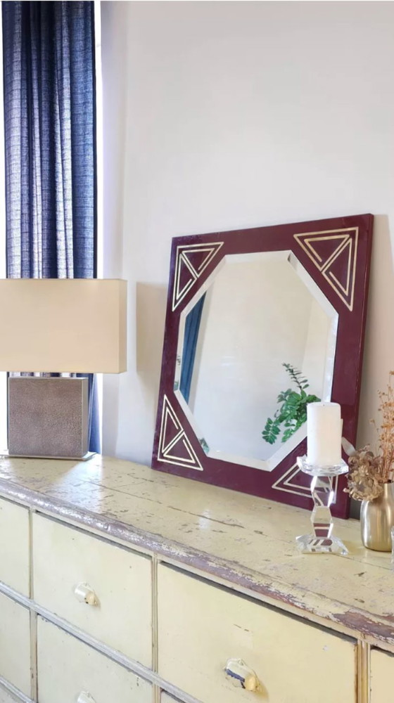 Image 1 of Miroir couleur lie de vin, années 80, attribué à Lancel