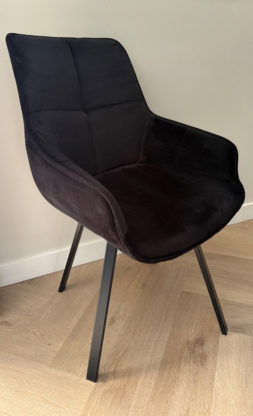 Swivel velvet dining chairs with armrests - black (8 pieces)