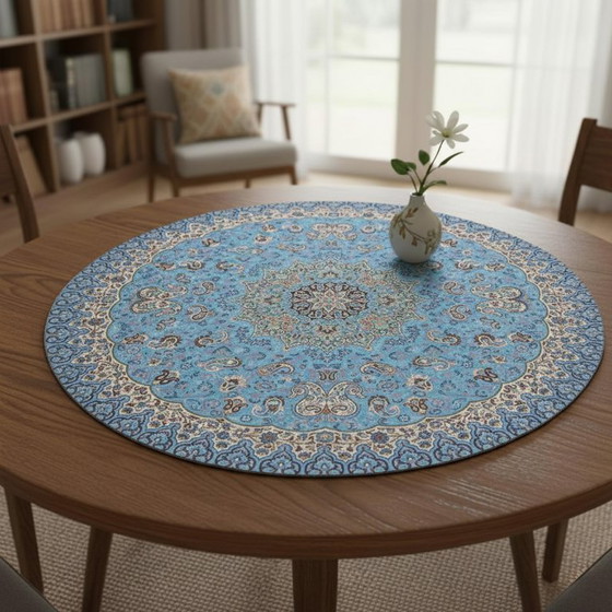 Image 1 of Oriental Handmade Tablecloth, Very Finely Crafted from Silk Threads, 100 x 100 cm
