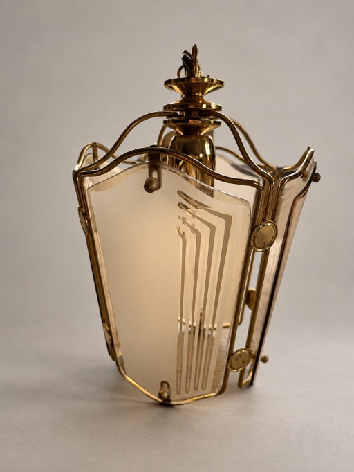 * Vintage Hollywood Regency Pendelleuchte – Messing & Rauchglas – Gnosjö Konstsmide (70er/80er Jahre)