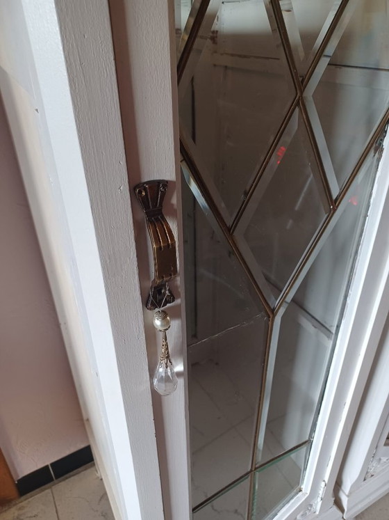 Exclusief Paar Antieke Vitrinekasten Met Facetgeslepen Spiegel-Glas-in-Lood – Wood (photo 12 of 15)
