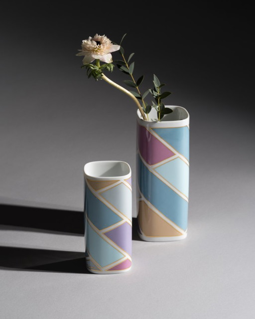 Vintage Chic Dorothy Hafner Rosenthal Vase Duo Germany 1980s Memphis Era Style