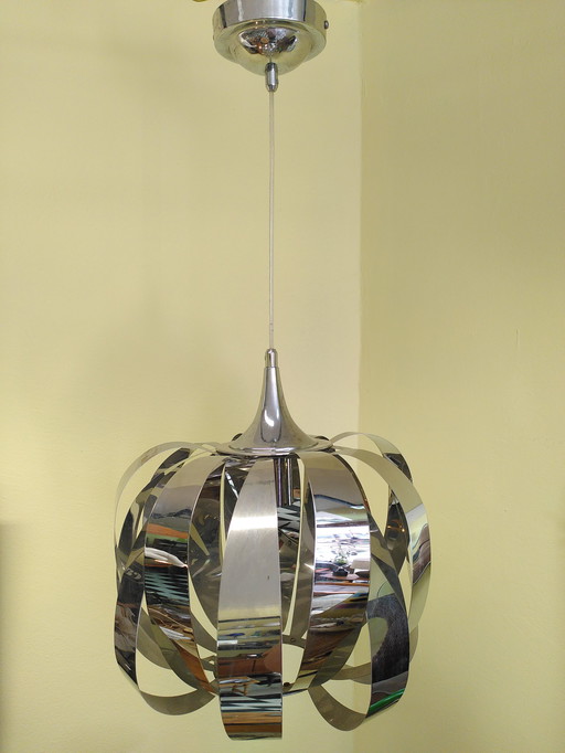 Space Age hanglamp van verchroomd metaal