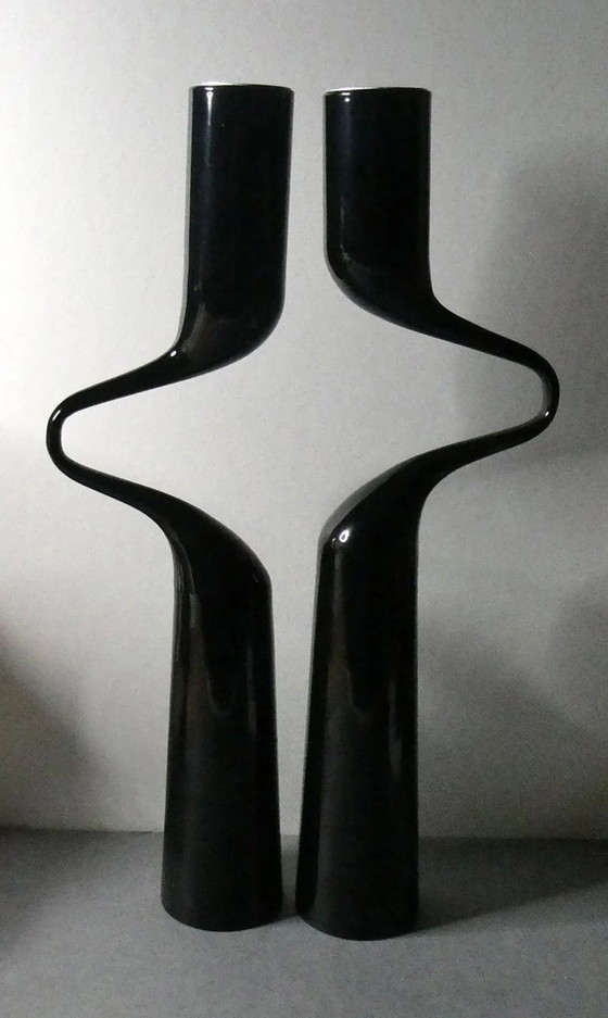 Image 1 of Dubbele kaarsenhouder van roestvrij staal, zwart gelakt, menu, Denemarken, ontwerp Mikaela Dörfel