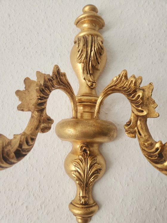 Hand-carved antique Florentine wall hanging with crystal pendants, gilded

with gold leaf, Baroque Rococo, (photo 10 of 15)