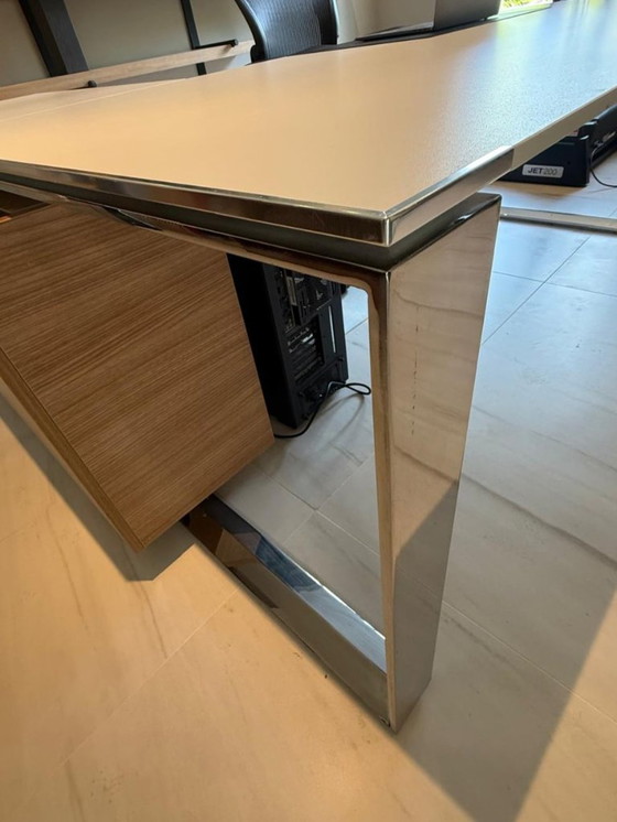 Quadrifoglio X7 Design Executive Eckschreibtisch mit Schubladen | CEO-Schreibtisch – Wood, Chrome (photo 2 of 5)