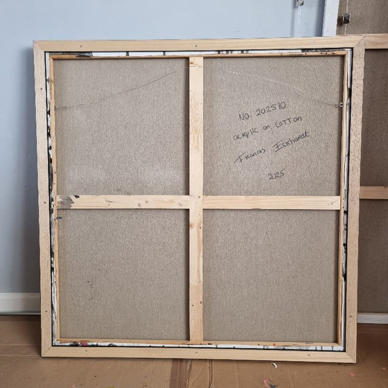 Image 1 of Frances Eckhardt - Peinture abstraite moderne peinte à la main, art contemporain beige argenté 100x100