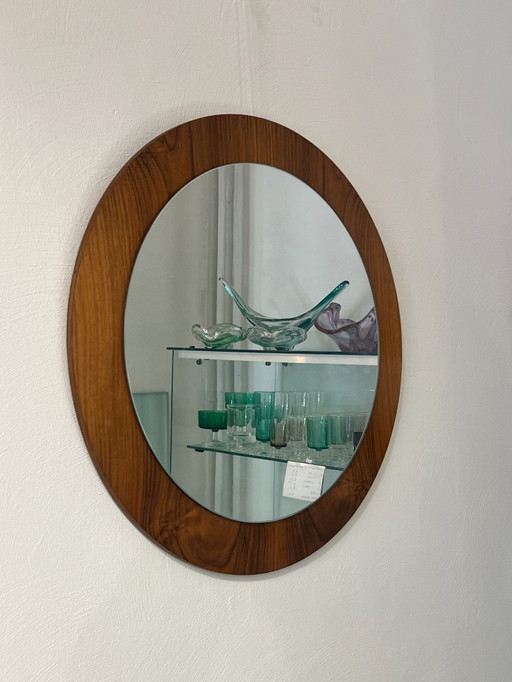 Vintage Danish Teak Mirror, Round, 1970's
