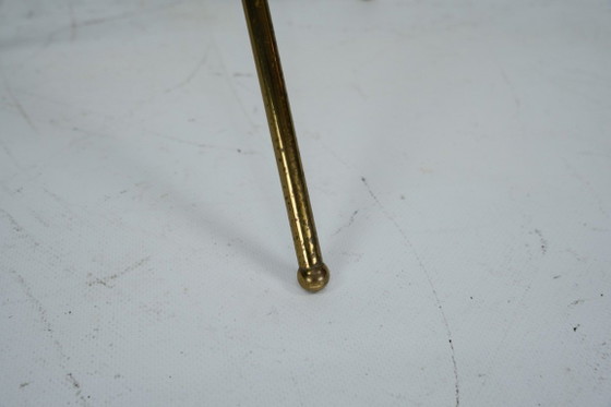 Image 1 of Small Italian brass and wood tripod coffee table from 50s