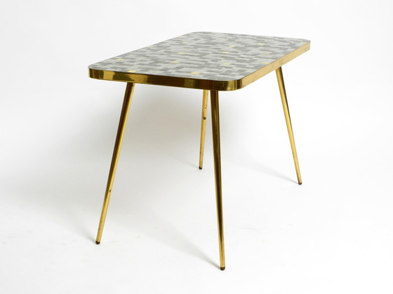 Image 1 of Beautiful Mid-Century Modern Brass Side Table With Mosaic Surface by Münchener Zierspiegel