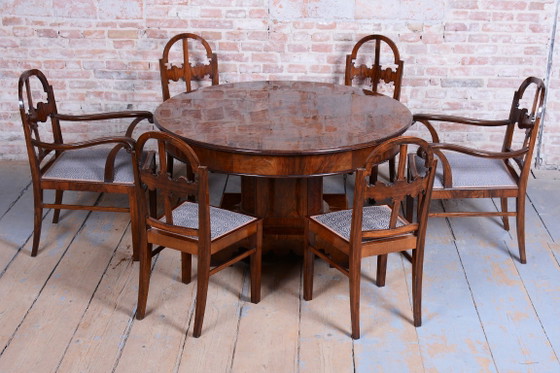 Restored Art Deco Dinig Set, Caucasian Walnut, Thuja, Polished, England, 1920s – Dining set, Textile, Wood (photo 11 of 19)