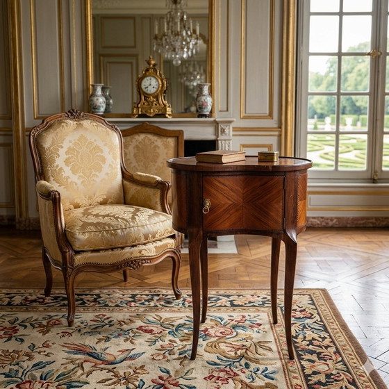 Image 1 of Table d’appoint style Louis XV - Marqueterie bois de rose - Epoque XIXème 