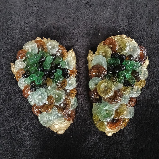 Bronze and Murano glass wall lamp with grape cluster or sea anemone