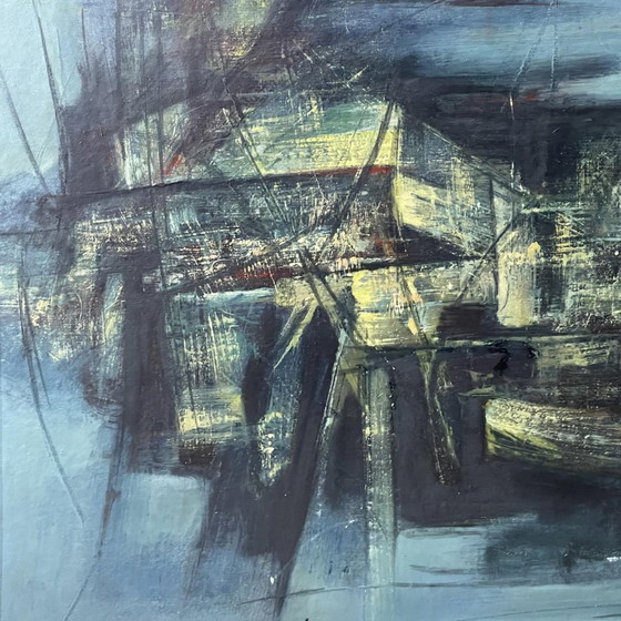 Erwin Mackowiak, Composition abstraite bleue, Huile sur panneau, 1960 – Peintures et dessins (photo 3 of 11)