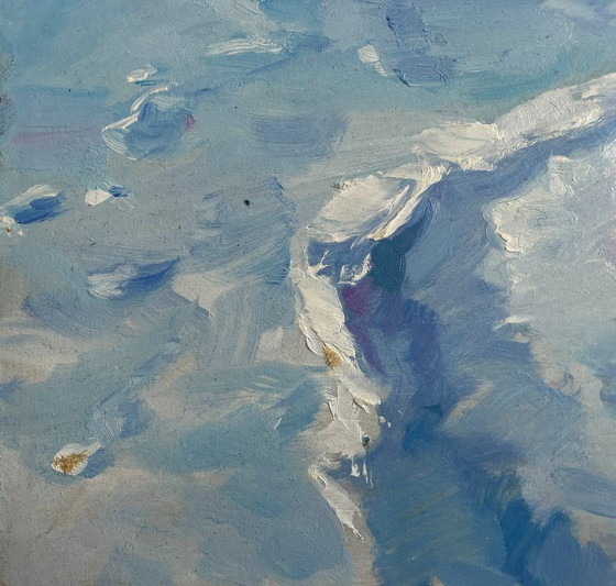 Image 1 of Original Oil Painting Winter Village Landscape Along the snowy paths