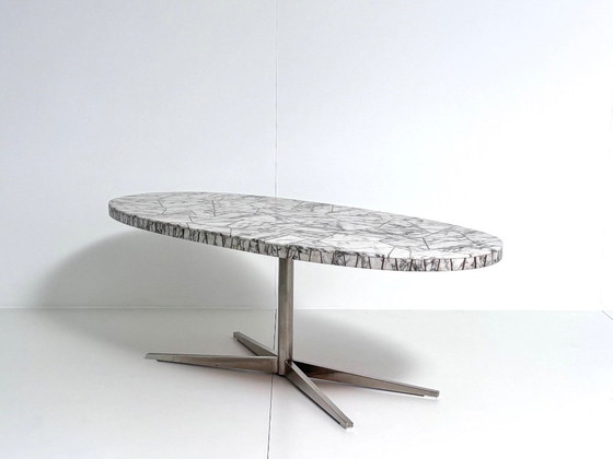 Exceptional Mid-Century Vintage Dining Table with Oval Marble Mosaic Top, Coffee tables, Metal, White, Modern (photo 3 of 9)