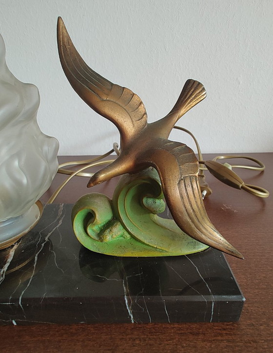 Lampada - Veilleuse Art Déco., Lampade da tavolo, Marmo, Metallo, Nero, Art Deco (foto 7 di 10)