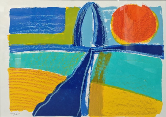 Image 1 of Ingelijste zeefdruk Willem Brauck (1946-2014) "Gestrikt" 2000 51x71cm