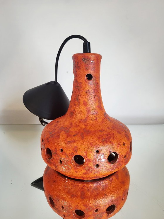 Image 1 of Fat Lava ceramic pendant lamp, orange tones, 1950s