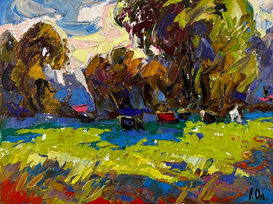 Image 1 of Peinture à l'huile originale, paysage d'été, midi sur la plage
