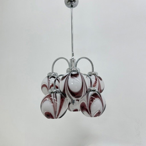 XL Italian purple and white murano glass swirl chandelier , 1970s