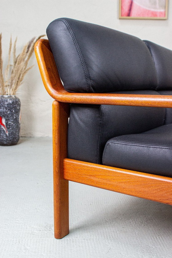 Image 1 of Divano vintage in teak, divano in pelle, modello a 2 posti Olsen & Laursen, anni '80