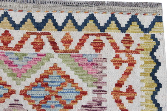 Image 1 of Kilim afghan tissé à la main - 198 x 154 cm - Nouveau & 100% laine - Motifs de losanges multicolores