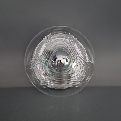 Lampada da soffitto vintage Space Age - Peill & Putzler "Wave" / "Futura" - 1970s Germania - Vetro e metallo - Ø 22 cm. Rotondo.