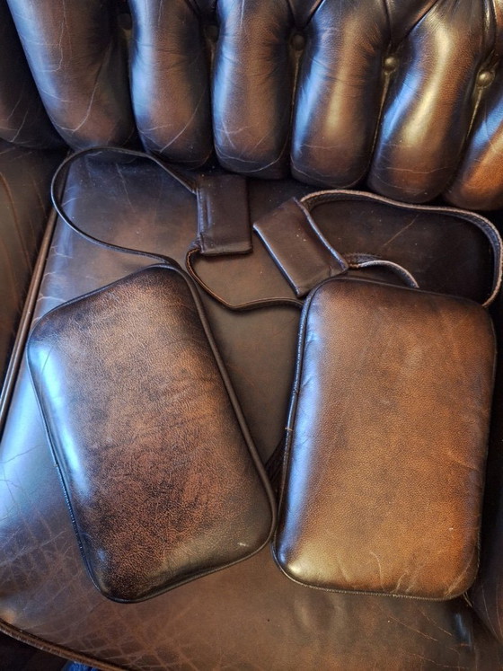 Image 1 of Chesterfield 3-Seater Chestnut Coloured Leather Sofa