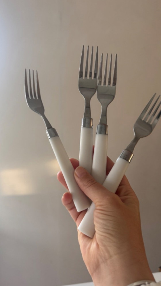 Image 1 of Set di 4 forchette con manico bianco vintage