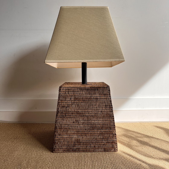 Image 1 of Xxl Square Rattan Bamboo Lamp Vintage