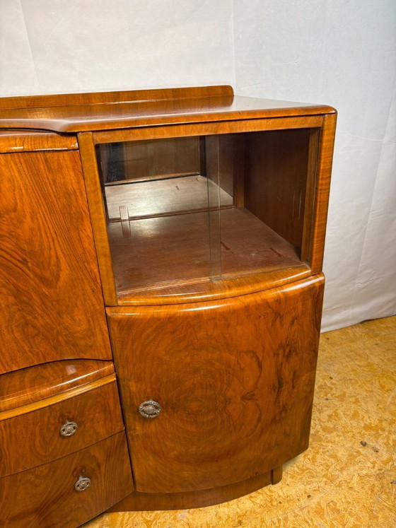 Image 1 of Art Deco Vintage Burr Walnut Cocktail Cabinet / Sideboard by Beautility Circa 1930–1940  A truly stunning Art Deco cocktail cabi