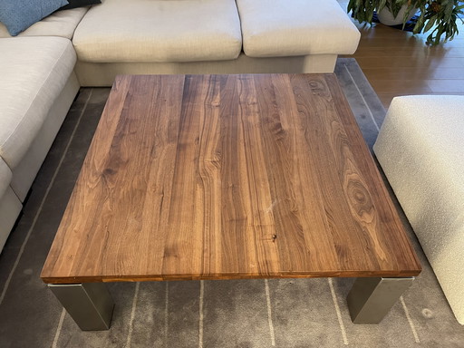 Walnut Coffee Table With Stainless Steel Legs