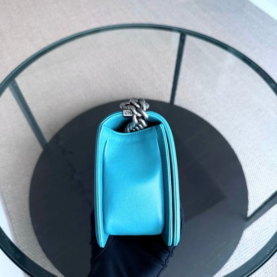 Image 1 of Chanel Boy Medium - 25CM Quilted Lambskin Blue Silver Hardware Series 19