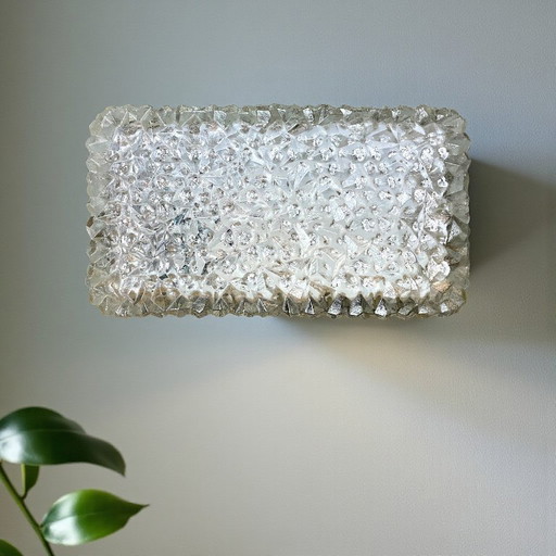 Lampada da soffitto o da parete rettangolare in vetro tagliato di metà secolo, anni '60