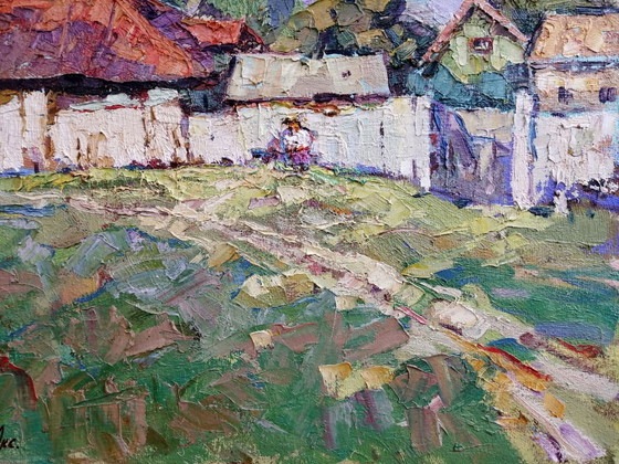 Pintura al Óleo Original Paisaje Rural Vida de Pueblo Verano Campo Día Soleado – Pinturas y dibujos, Canvas (photo 8 of 11)