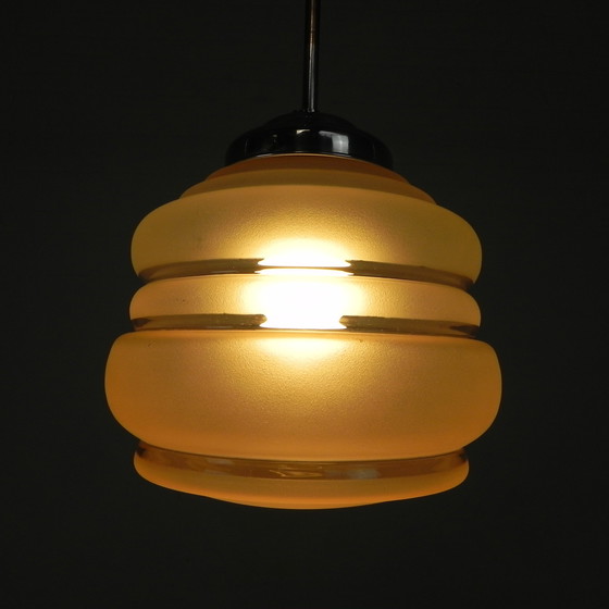 Image 1 of Lampada a sospensione Art Déco con paralume in vetro rosa, anni '30