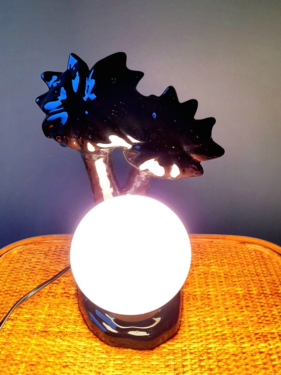 Image 1 of Palm tree lamp in ceramic and opaline glass, 1980