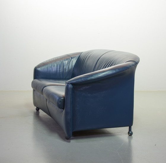 Image 1 of Wittmann Petrol Blue Soft Leather Two-Seat Sofa, Model Aura Designed by Paolo Piva. Austria, 1980s.