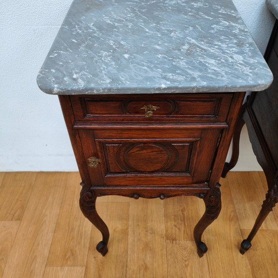 Image 1 of Vintage antique bedside tables with marble top