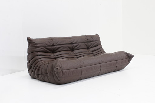 Togo Ligne Roset 3 Seater Sofa Brown Leather