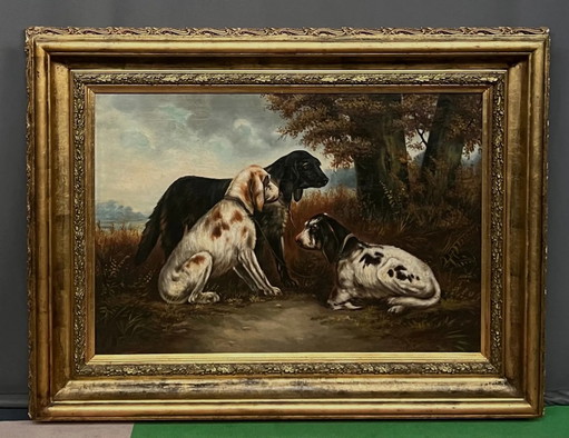 Tableau "Dogs in the Hunt" Henri Schouten ( ) – schilderijen tekeningen, Wood, Canvas (photo 2 of 8)