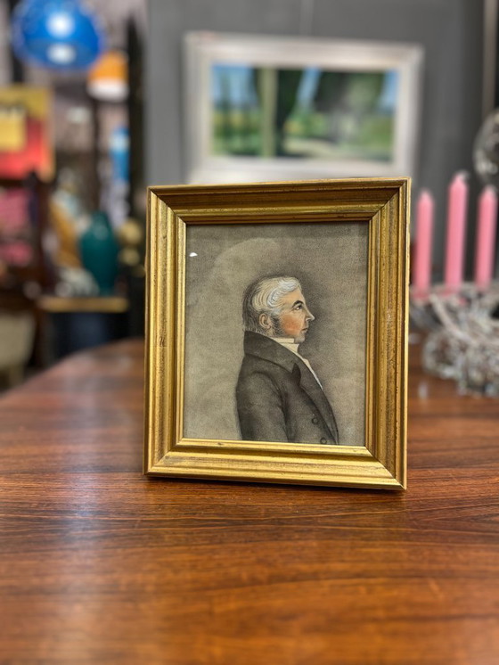 Image 1 of Dibujo Sobre Papel "Retrato Masculino de Perfil", P. S. XX - Francia