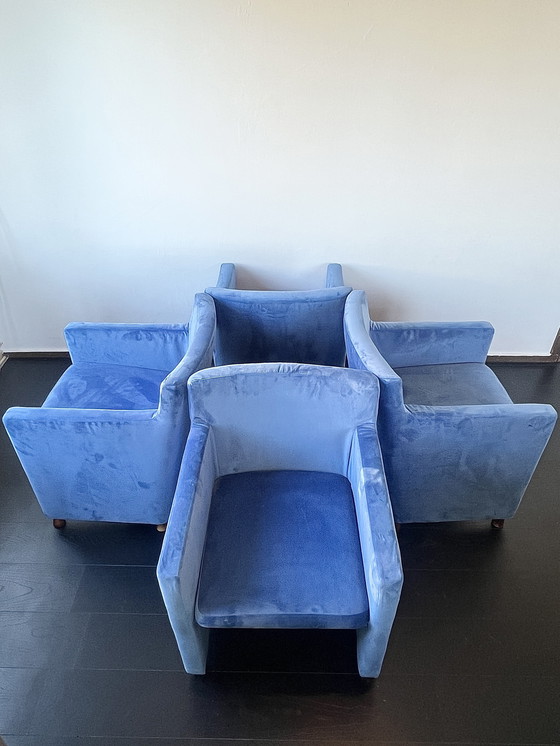 Image 1 of 4 x blauer Samt torquoise Samt Luxus Esszimmerstuhl mit bequemen Armlehnen